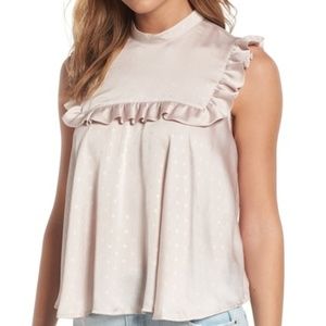 LEITH Women's Ruffle Top Ivory/Pink Sz M NWT